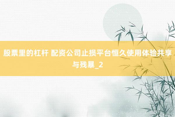 股票里的杠杆 配资公司止损平台恒久使用体验共享与残暴_2