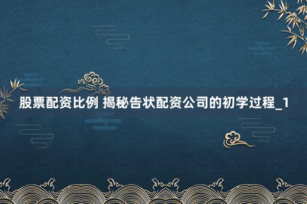 股票配资比例 揭秘告状配资公司的初学过程_1