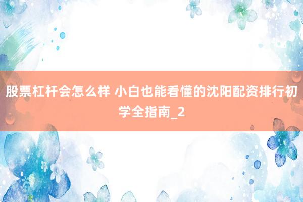 股票杠杆会怎么样 小白也能看懂的沈阳配资排行初学全指南_2