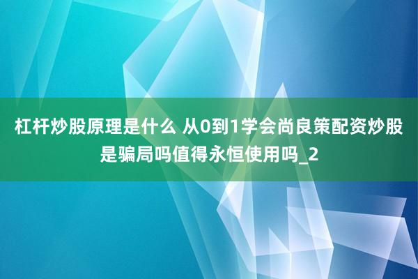 杠杆炒股原理是什么 从0到1学会尚良策配资炒股是骗局吗值得永恒使用吗_2